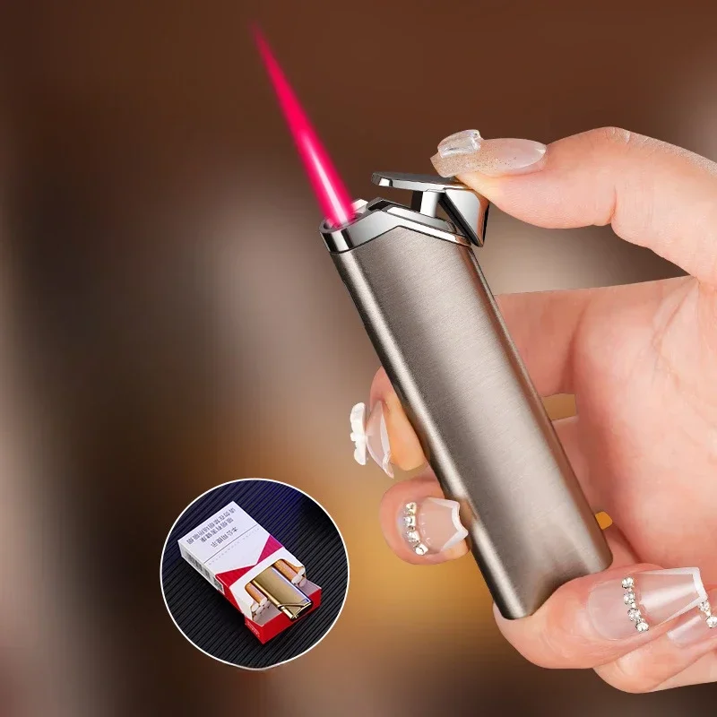Butane Gas Lighter Cigarette Lighter Metal Long Strip Inflatable Lighter Durable Refilled Windproof Lighter Gas Butane Smoking Accesoires Gadgets for Men Encendedor