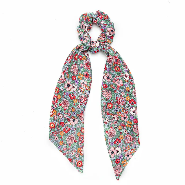 New Floral Print Scrunchies Chiffon Bow Elastic Hair Bands Women Hair Ties Rubber Bands Ponytail Scarf Fashion Hair Accessories 6
