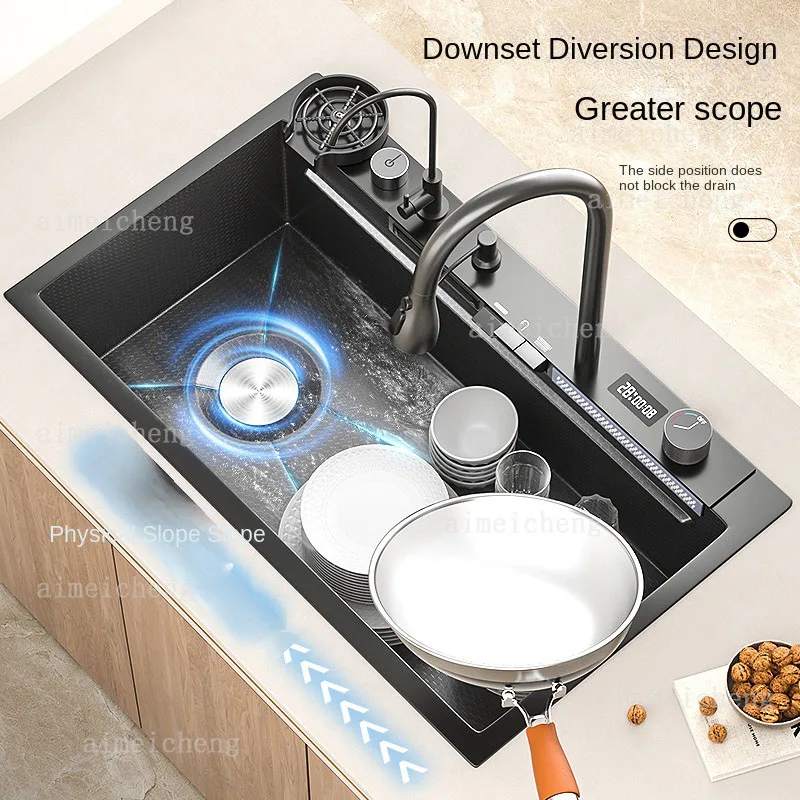 SUS304 stainless steel Feiyu Waterfall  large vegetable household handmade kitchen sink Left Side Drainage 3