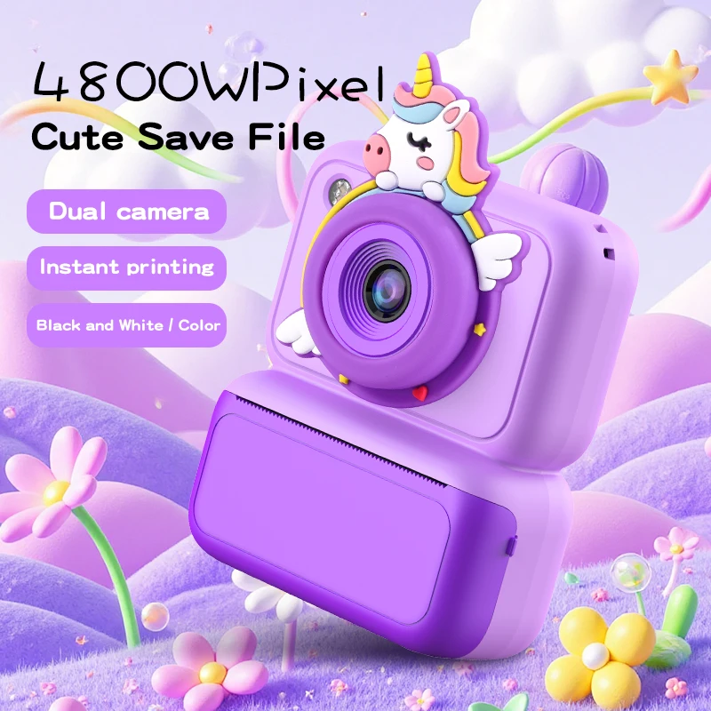 Kids Instant Print Camera with HD Dual Lens and Long Battery Life - Cute Design