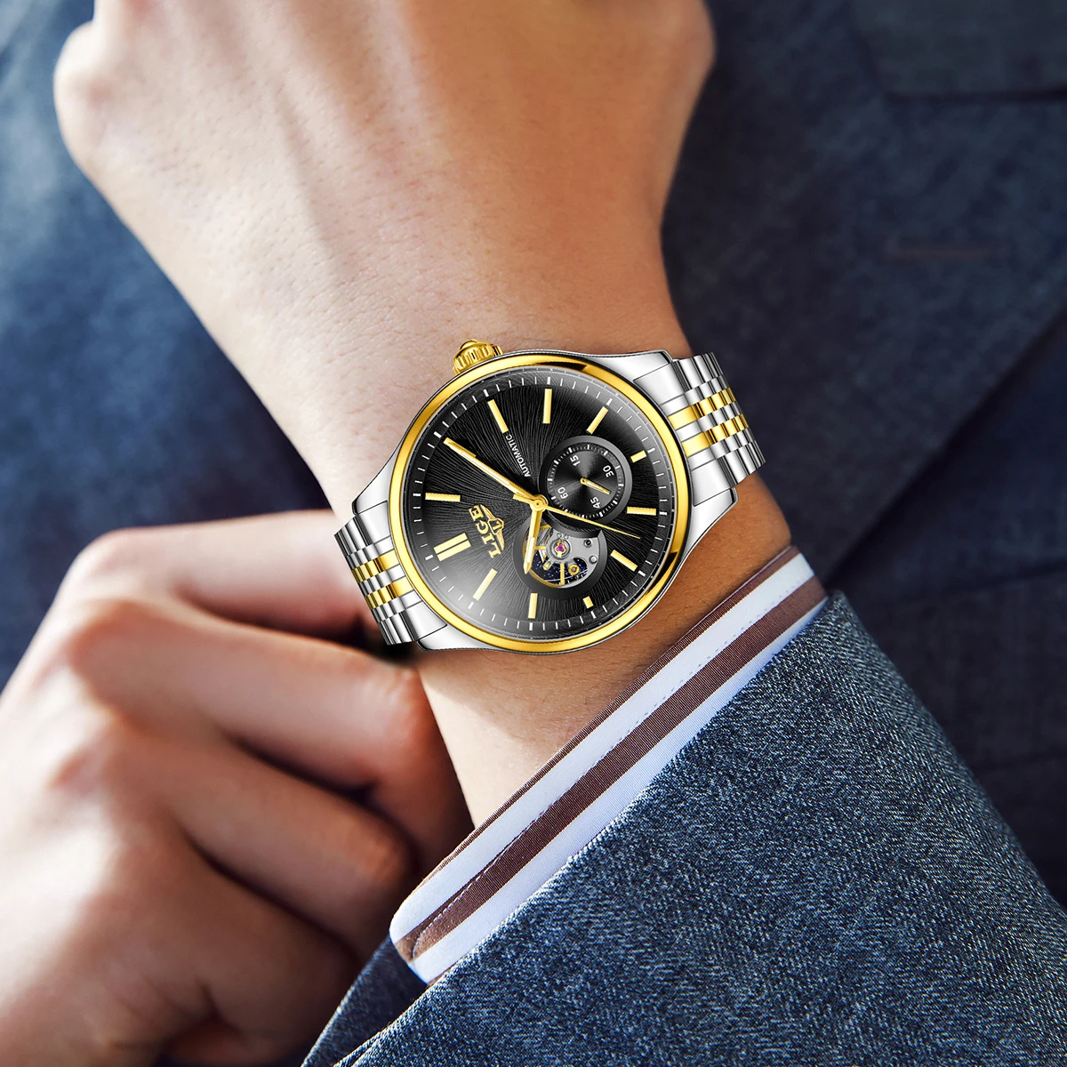 LIGE New Waterproof Luminous Men Mechanical Watch Fashion Business Watch Men Casual Sports Tourbillon Automatic Watches For Men