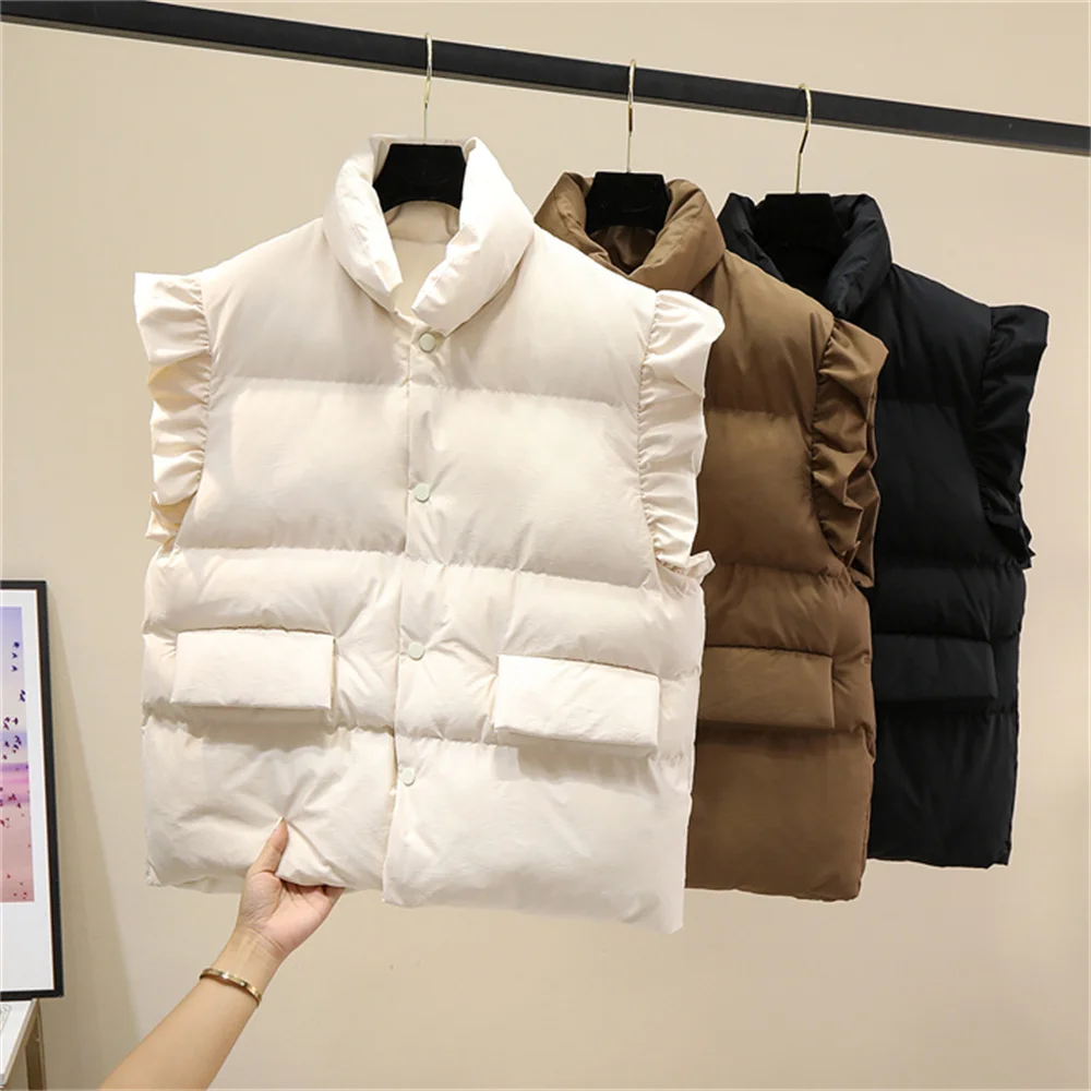 

Winter Vest Women Down Cotton Waistcoats Ladies Winter Warm Sleeveless Jacket Female Fashion Buttons Waist Coat Chaleco Mujer