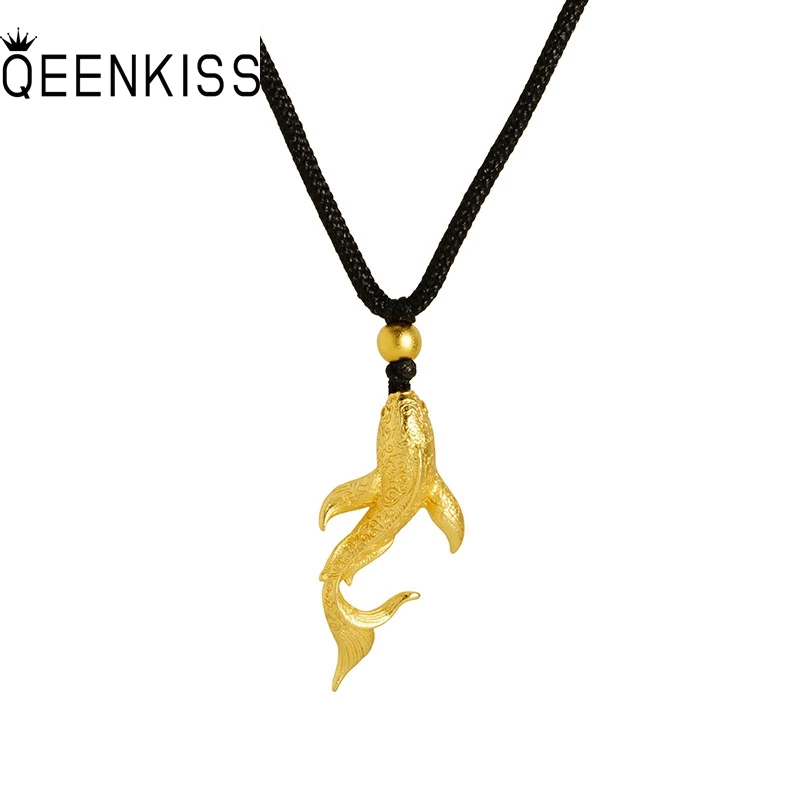 

QEENKISS 24KT Gold Whale Necklace Pendant For Women Man Fine Jewelry Wholesale Wedding Party Birthday Boy Girlfriend Gift PT5139