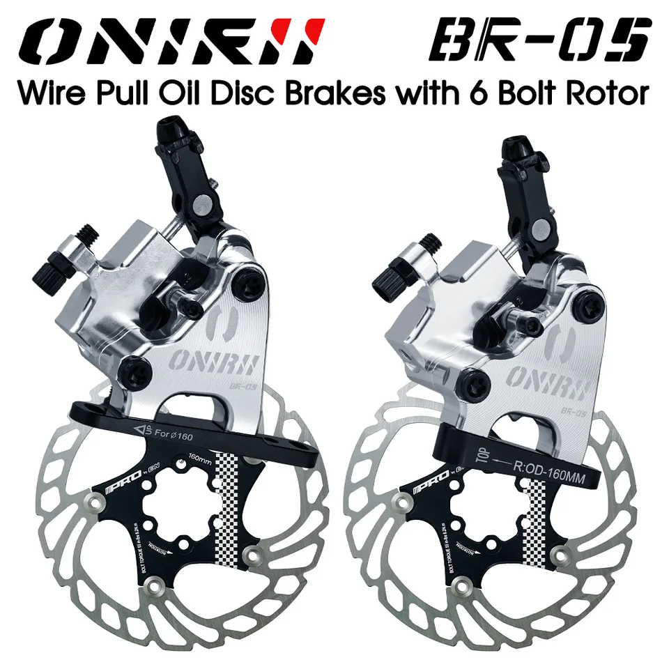 Onirii-油圧式自転車ディスクブレーキ,6本のボルトローター付き,キャリパー,フラットマウント,新品