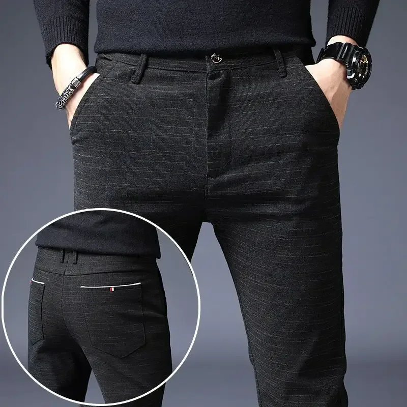 thumbnail image 1 of Pantalones holgados de verano para hombre, pantalones de traje rectos para hombre, pantalones chinos azules para hombre, spandex, coreanos, muchas reseñas de moda de sastrería 2024, 1 of 5