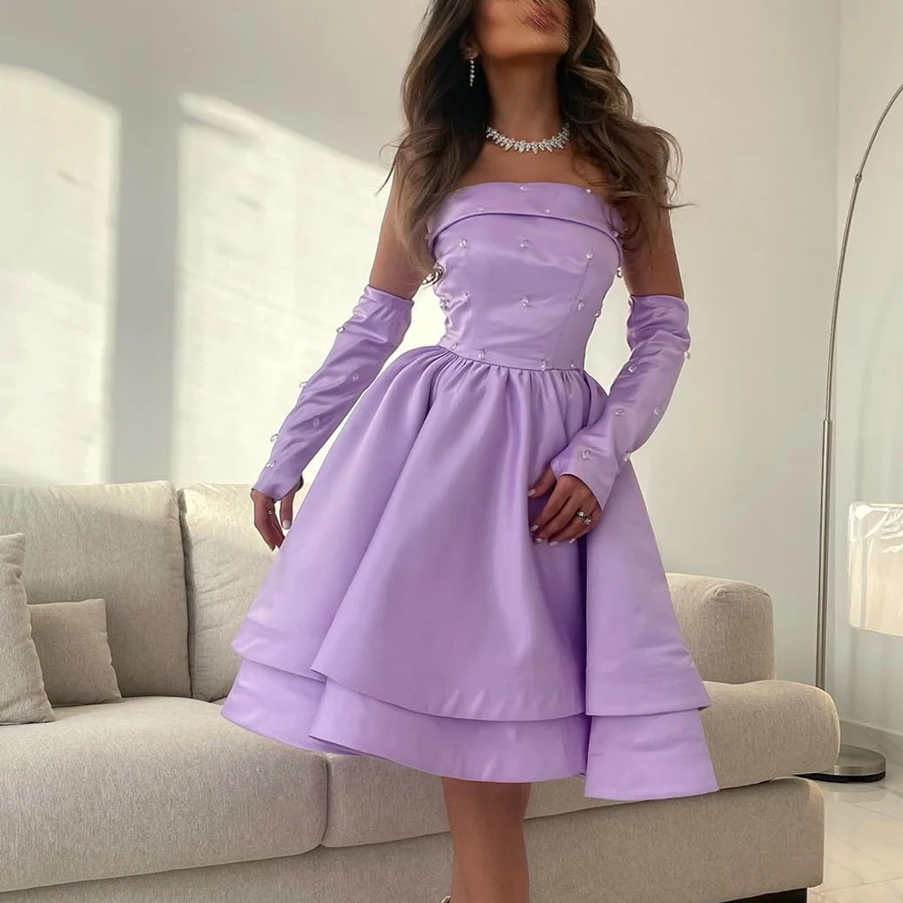 Purple Long Sleeve Beading Crystal Evening Dresses HA2096