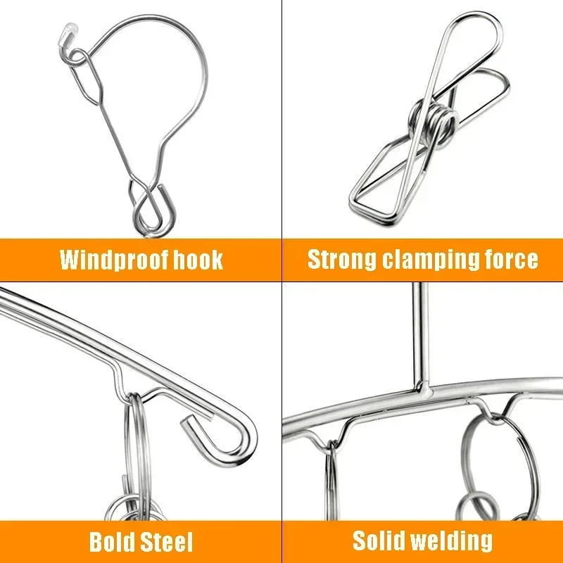 20 Clips Clothes Drying Hanger Windproof Stainless Steel Clothing Rack Sock Laundry Airer Hanger Underwear Socks Holder 5