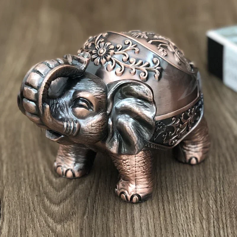 Elephant Ashtray Creative Personality Trend With Cover Windproof Metal Home Living Room Tea Table Ornaments