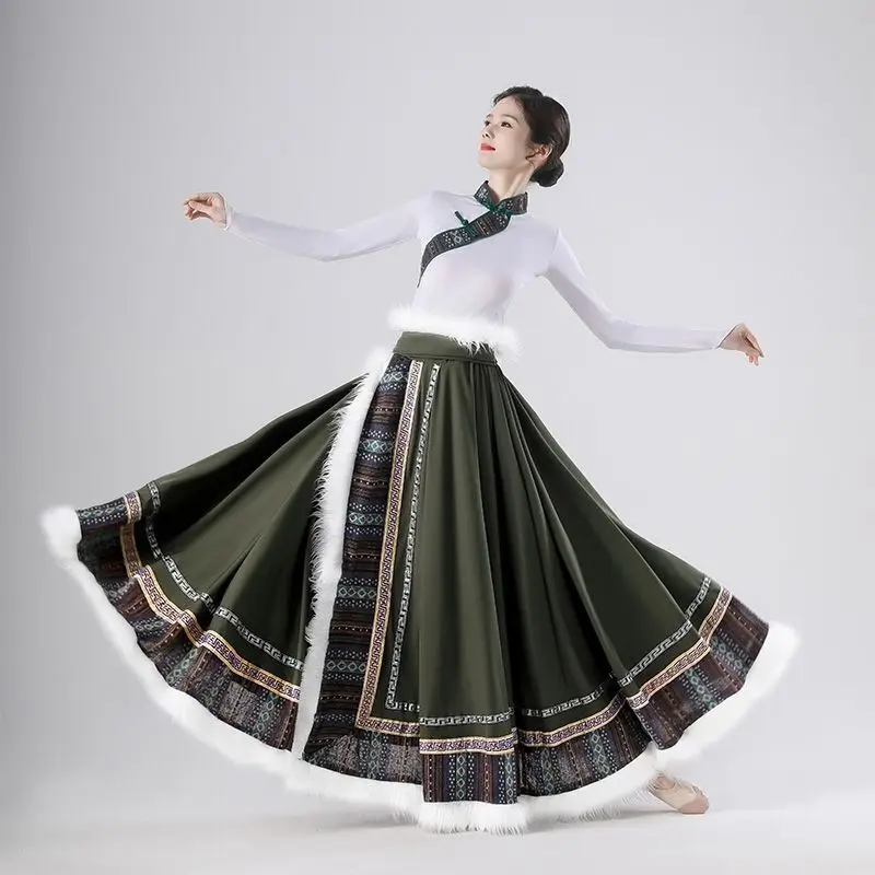 New Tibetan Dance Performance Costumes For Ethnic Minority Adult Art Exam Tibetan Dance Costumes Practice Gradually Mid Length