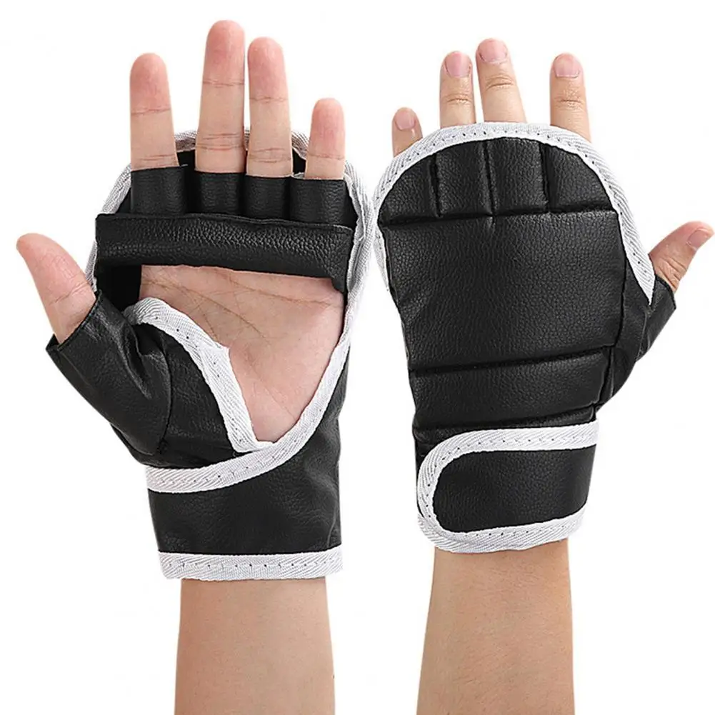 1 Pair Boxing Gloves Breathable Fighting Punching Gloves Shock Absorbing Hand Wrist Faux Leather Kickboxing