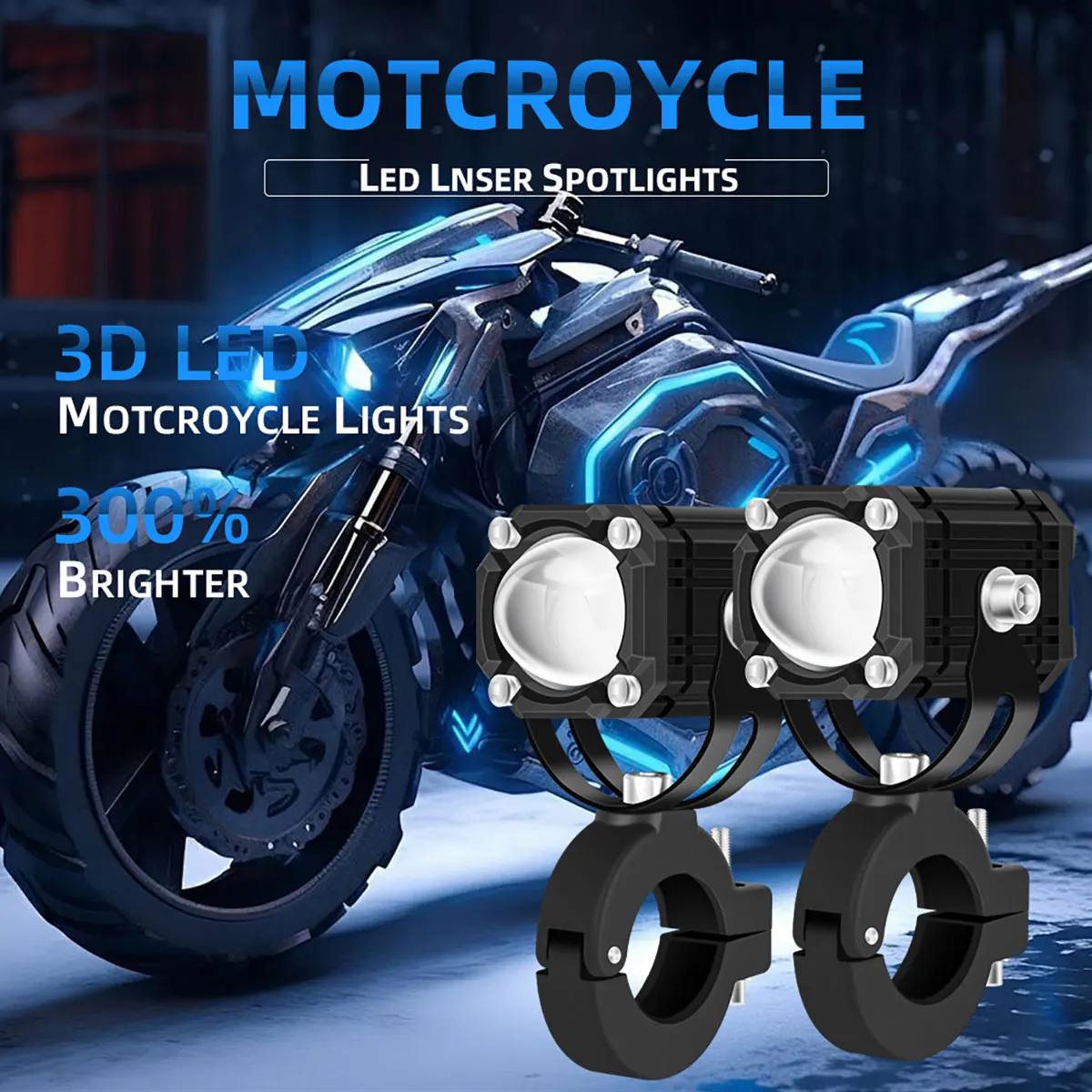 Motorcycle LED Lights 2Pcs Motorcycle LED Lights Universal Motos Dual Color Spotlights 360 Degree Adjustment Auxiliary Fog Light Motorcycle Accessory