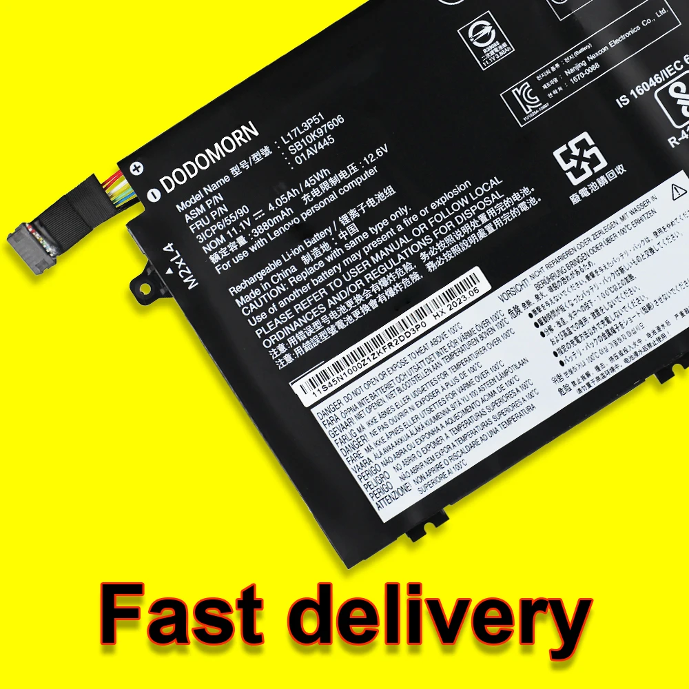 Bateria do Portátil para Lenovo Thinkpad E15 E480 E490 E495 E580 E585 E590 E595 01av446 01av445 L17m3p53 11.1v 45wh Novo L17l3p51 - Imagem 3