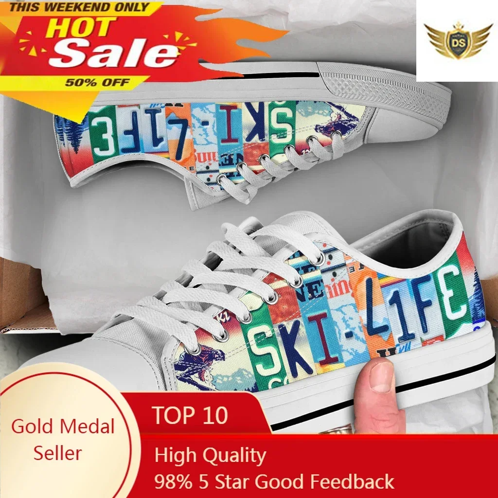 License Plate Ski Life Women Shoes Low-Top Shoes For Women Sneakers Colors Casual Canvas Summer Lace-up Women Shoes