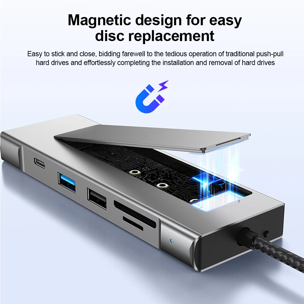 ? KEBIDUMEI 9-in-1 M.2 SSD 허브 USB C 도킹 스테이션(디스크 저장 기능 포함) SSD 인클로저 RJ45 HDTV 4K60Hz USB3.2 10Gbps 허브