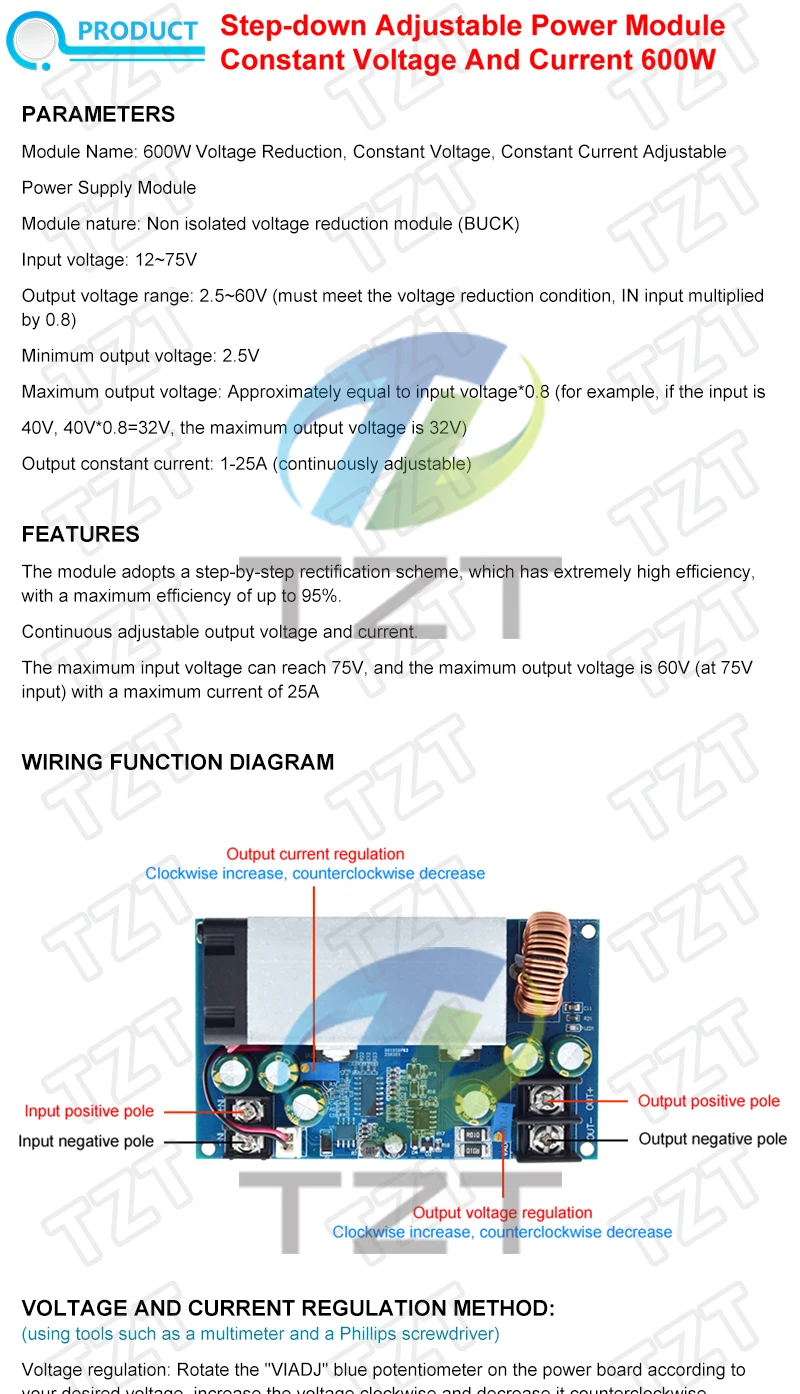 1/3 Stück DC12-75V 600W 25A DC-DC Buck Konstantspannungs-Konstantstrom-Wandler Buck-Regler Einstellbares Leistungsmodul – Detail 1