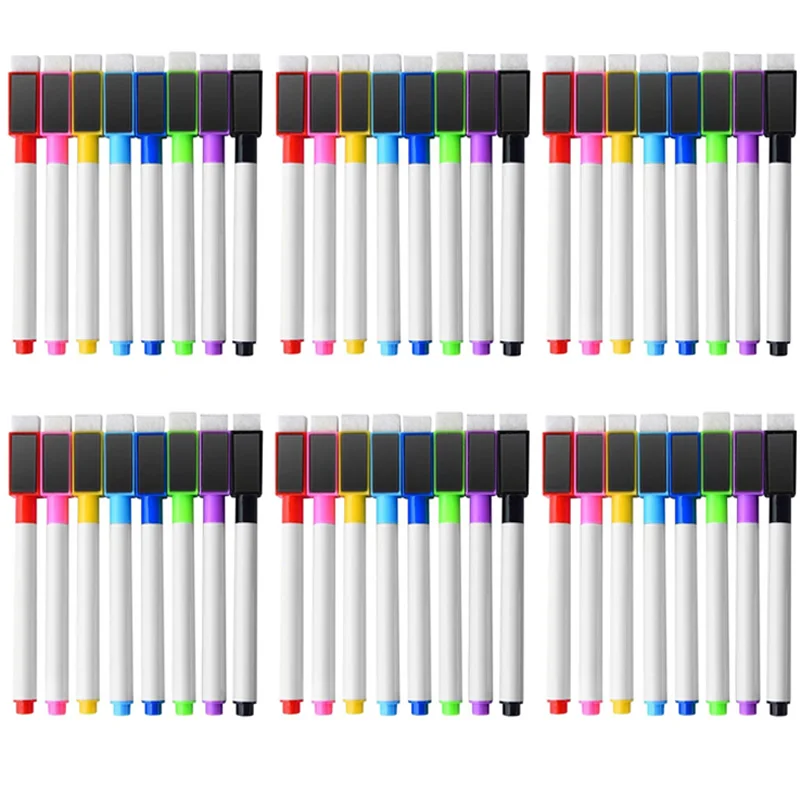 50/48Pcs Colorful Magnetic Whiteboard Marker Pen School White Board Dry-Erase Fine Nib Pen Kids With Eraser Rubber Writing white marker pens marker pens color marker pens pen marker dry erase markers whiteboard pens