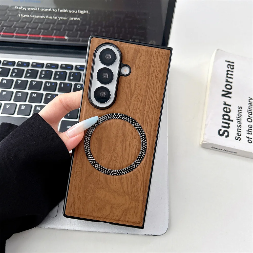 Luxury Wooden Magnetic Shockproof Phone Case with Protective Bumper
