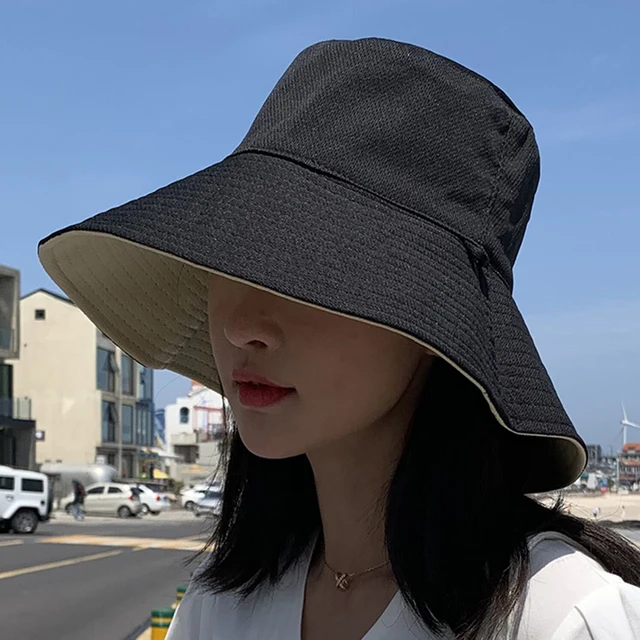 Double-sided Foldable Bucket Hat Summer Sun Hat  for Women Girls Visor Fisherman Cap Anti-UV Wide Brim Sunscreen Hats Caps 2