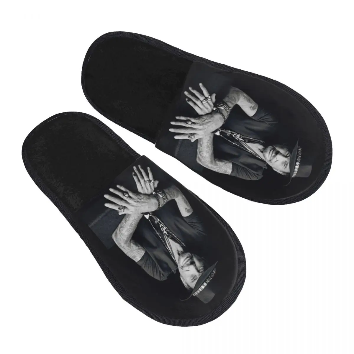 

Music Singer Johnny Hallyday Cozy Scuff With Memory Foam Slippers Women French Rock Bedroom House Shoes