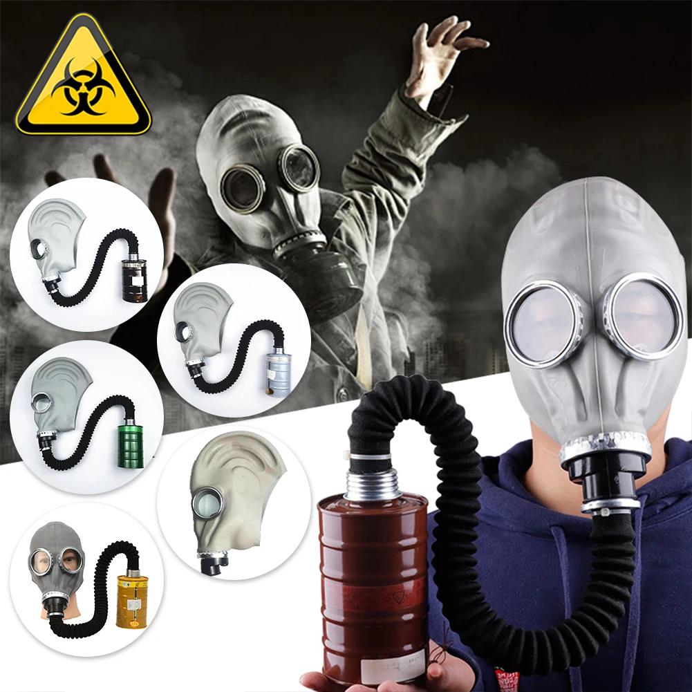 Volledig Gezicht Gasmasker Stofdicht Chemisch Beademingsapparaat Natuurlijk Rubber Ghost Gezichtsmasker Met Slangfilter Spuitverf Ammoniak Brandmasker