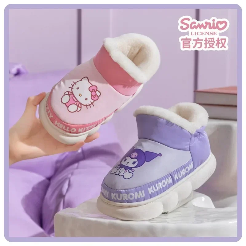

Sanrioed Cinnamoroll Kuromi HelloKittys Children Thickened Cotton Shoes Kawaii Indoor Anti Slip Warm Home Shoes Winter Slippers