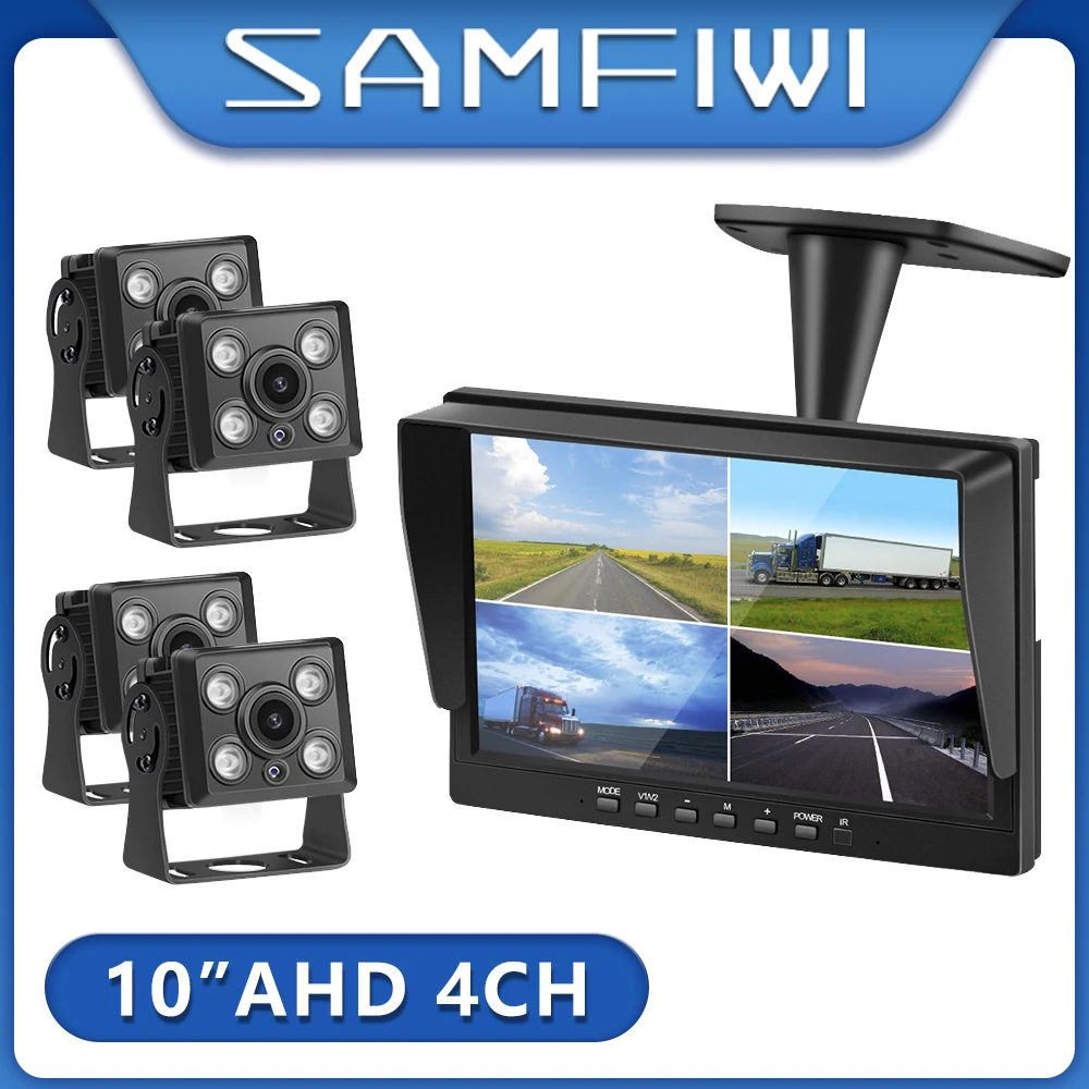 

10-дюймовый AHD автомобильный монитор, 4-канальный регистратор, автомобильный экран для автомобиля, грузовика, ИК камера заднего вида, видеонаблюдение, Раздельный экран, четырехъядерный
