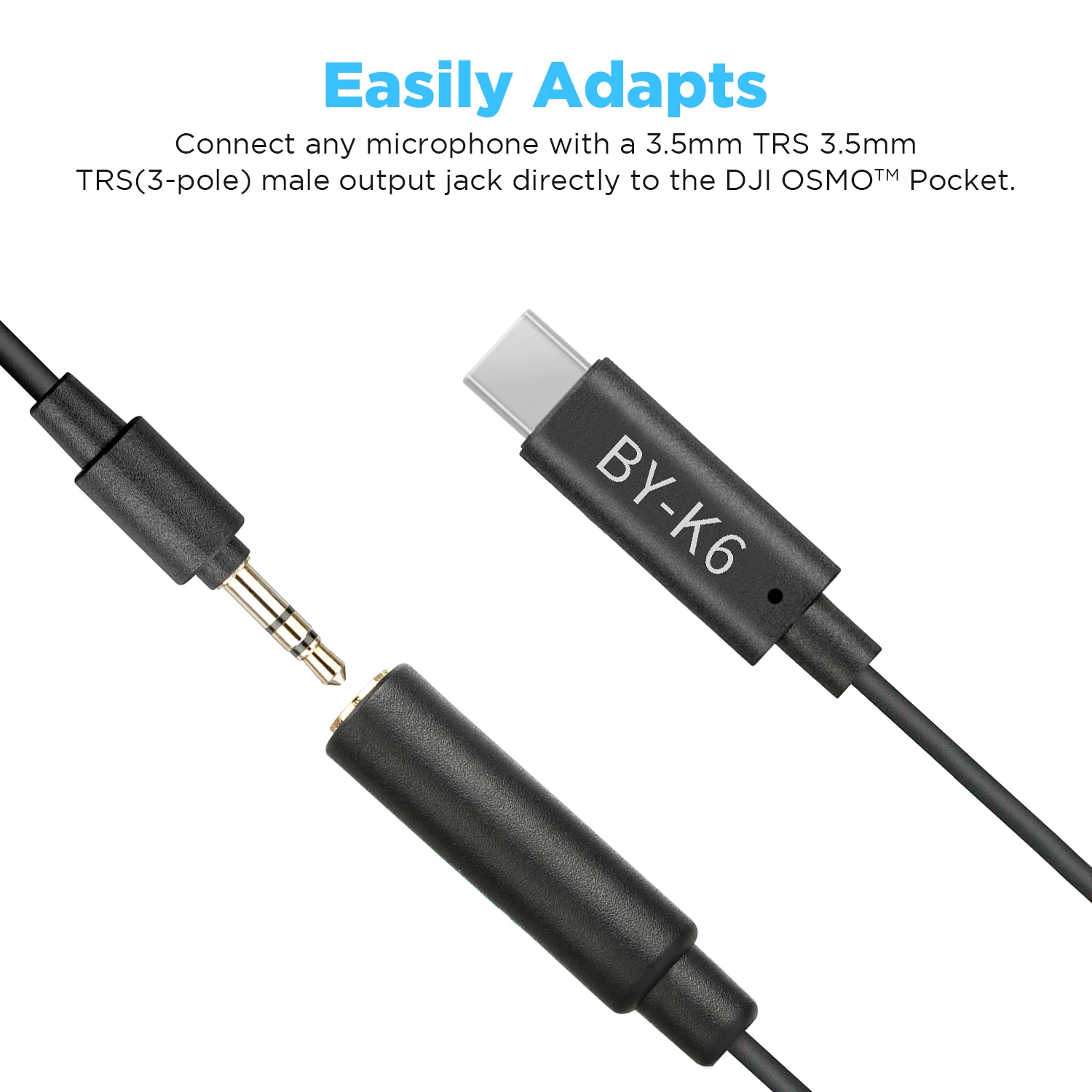 BOYA BY-K6, TRS (perempuan) ke mikrofon tipe-c adaptor Audio