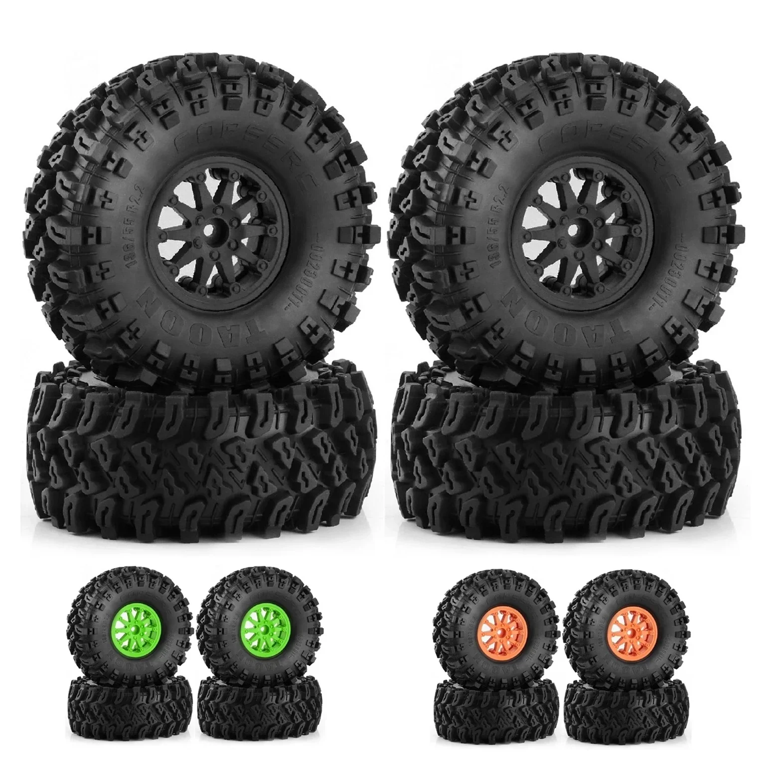 

CatRC 4pcs 136mm Plastic 2.2" Beadlock Wheel Rim Tire Set for 1/8 1/10 RC Crawler Car Axial SCX10 Wraith Capra TRX4 YK4082 CROSS