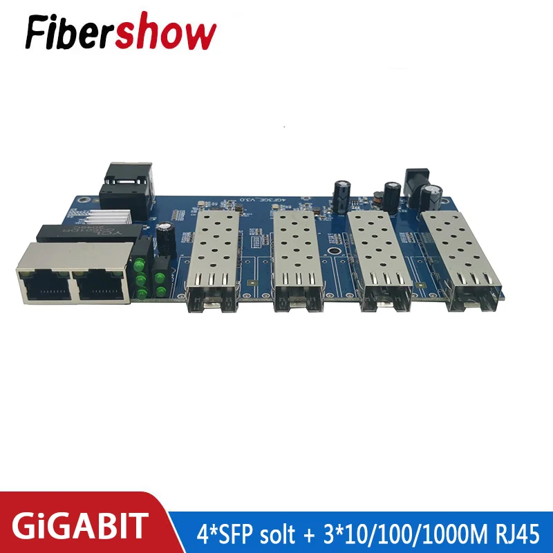 Gigabit Ethernet Switch Fiber switch Industrial Grade 4 sfp Fiber Port 2 RJ45 10/100/1000M PCB board 4F3E media converter