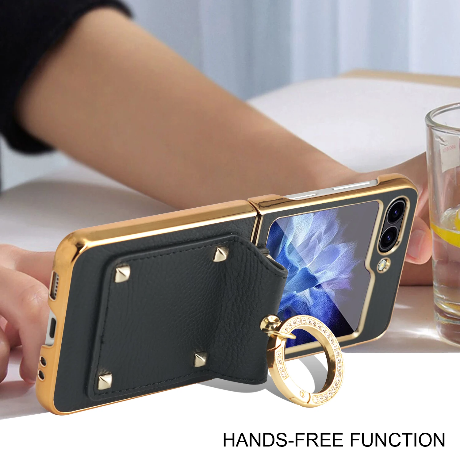 Luxurious Purple PU Leather Case with Finger Ring and Front Screen Protector