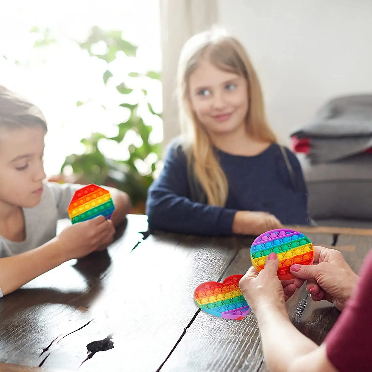 Pop Fidget Toys, Silicone Push Pop Bubble Toys for Kids and Adults Rainbow Fidget Poppers Square Octagon Heart Round Shape 5