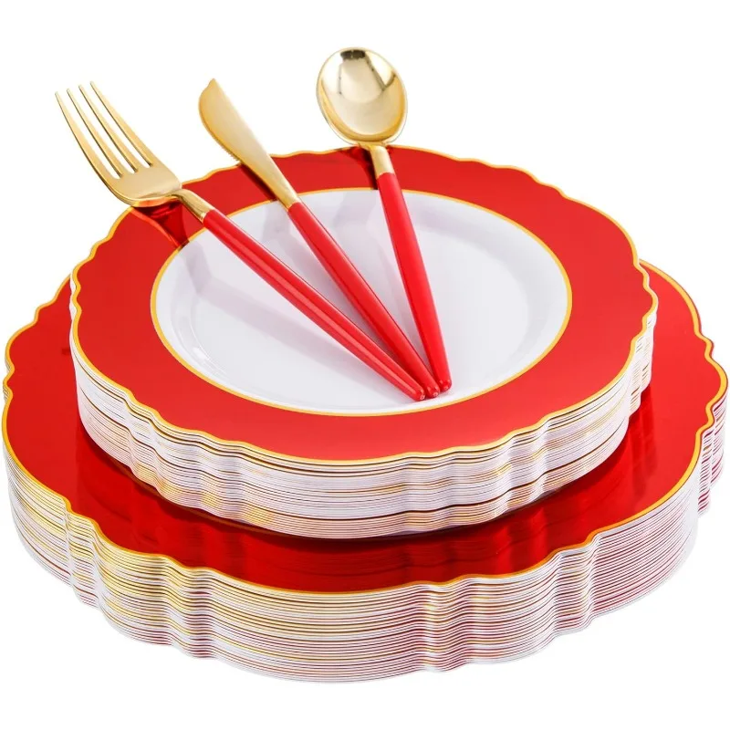 30Guest Plastic Plates Disposable-Plastic Silverware With Handle Plates Disposable for Weddings, Parties, Mother's Day