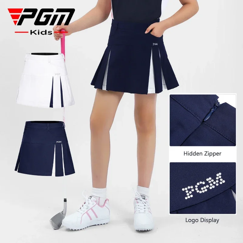 PGM Summer Kids Sports A-lined Skirt Girls Anti-light Golf Pleated Skirt Children Golf Apparel High Waist Elastic Culottes S-XL