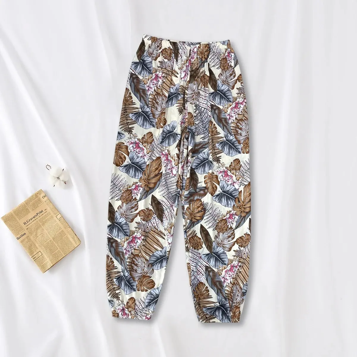 Women Casual Loose Cozy Pants Elastic Pants Feet Harem Sweatpants Summer Beach Elastic Waistband