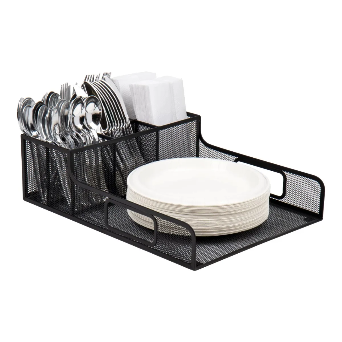 

Mind Reader Network Collection Utensil, Napkin and Plate Serving Tray, Countertop Organizer, Metal Mesh, Black