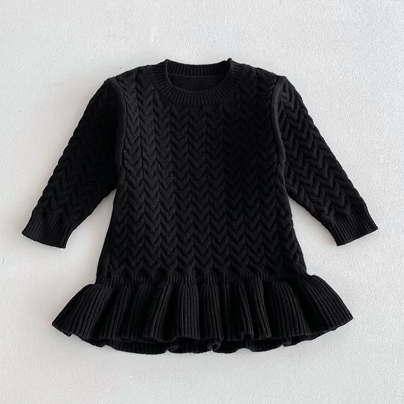 Autumn 1-6Yrs Baby Girls Long Sleeved Solid Color Knitting Dress Kids Princess Dresses Children Knitted Clothes