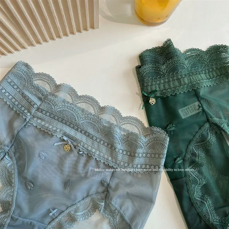 Lace Underwear Women Large Size Cotton Crotch Sexy and Breathable Briefs Summer Mid High Waisted Ultra-thin Mesh Triangle Pants