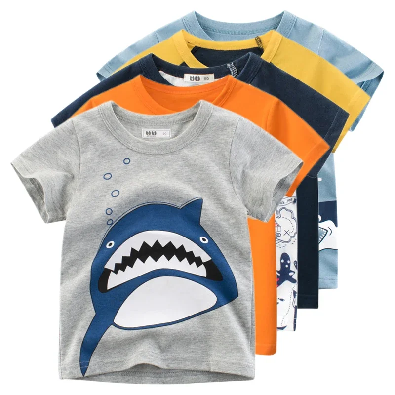 Boys Cartoon Shark Print T-shirts Kids Clothes T Shirt for Boy Children Summer Short Sleeve Cotton Tops Clothing children t shirt