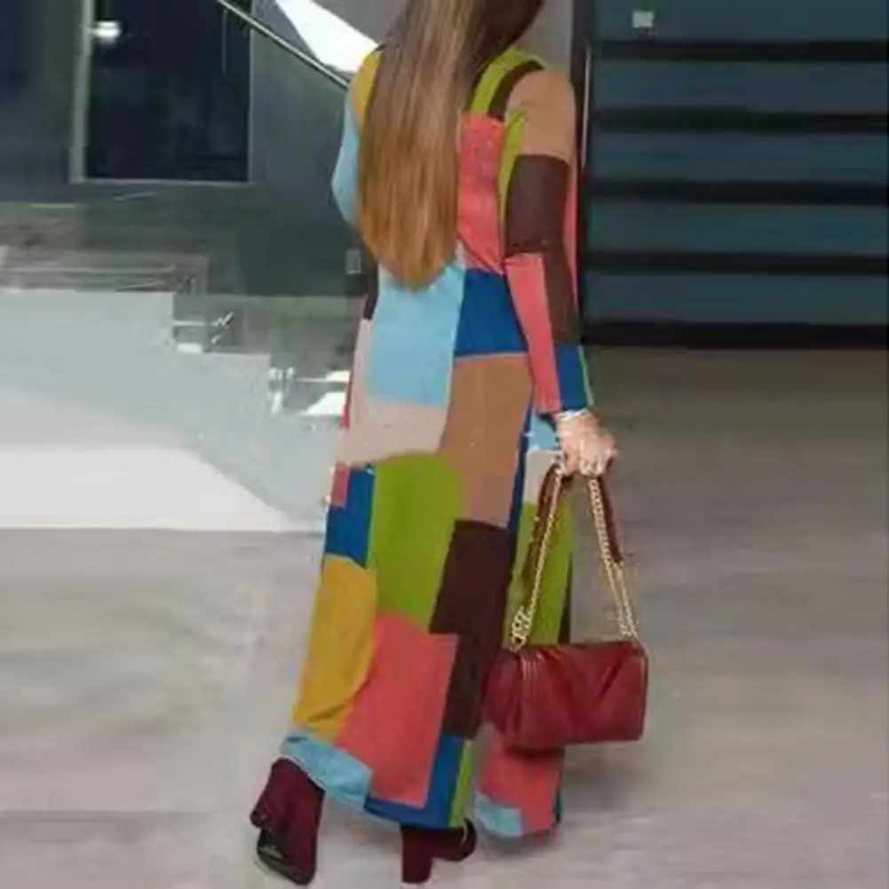 컬러블록 긴팔 캐주얼 롱라인 가디건 코트, 우아한 가을, 봄, 신상 패션, 여성 의류