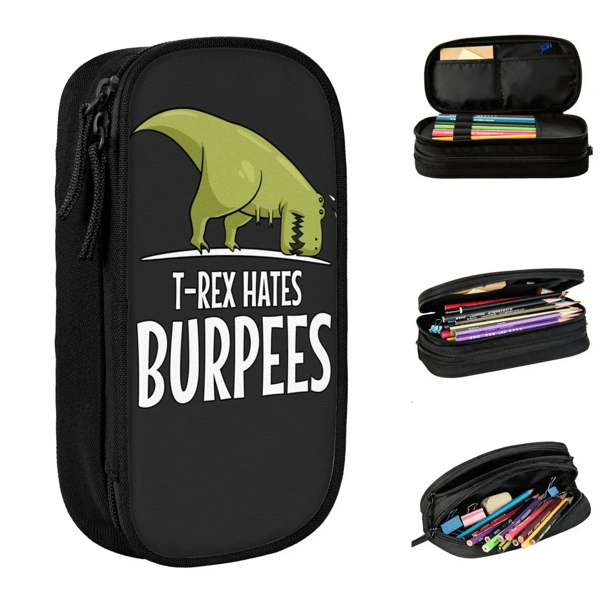 

Пенал с динозавром T Rex Hates Burpees, большой чехол для ручек и карандашей, школьные принадлежности, подарок