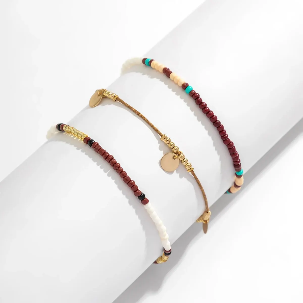 Bohemian Rice Beads Anklets for Women Vintage Round Sequin Feet Chain Summer Beach Jewelry Accessories 3Pcs Set