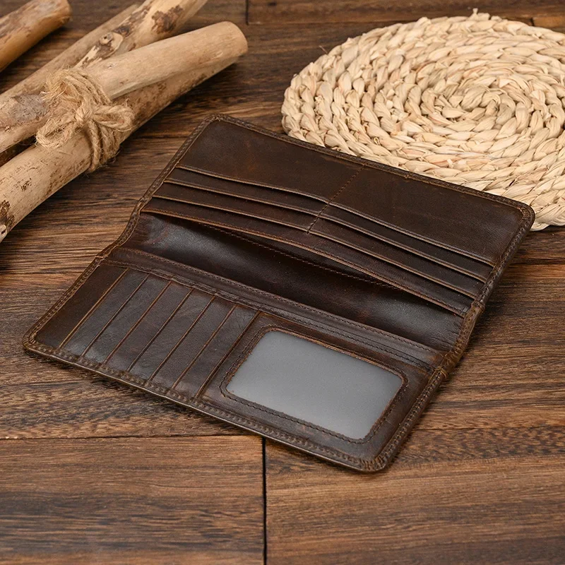 Men Leather Long Wallet Bifold Card Holder