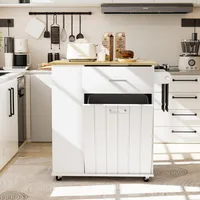 Rolling Kitchen Island with Trash Can Storage, Portable Kitchen Island on Wheels with Towel Rack & Spice Rack, Tilt Out Trash Ca 5