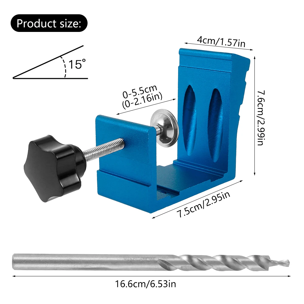 46pcs Hole Jig Kit 15 Degree Woodworking Pocket Hole Screw Jig Guide Angle Tool Positioner Wood Drill Bits Carving Tools