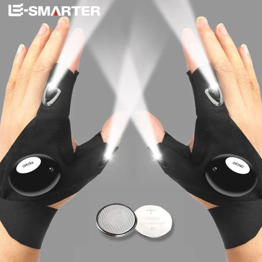LED Half Finger Glove for Men Women Outdoor Waterproof Night Fishing Bait Cycling Running