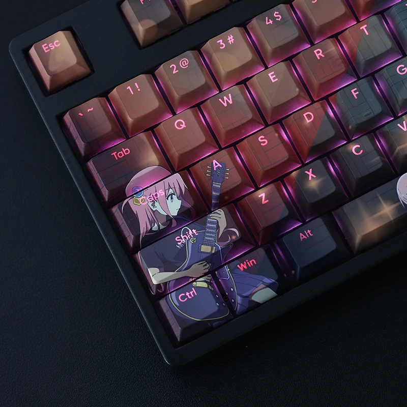 Chaves Pbt Tintura Subbed Keycaps dos Desenhos Animados Anime Gaming Key Caps Bocchi a Rocha Hitori Gotoh Backlit Keycap para Ansi Layout 108 - Imagem 4