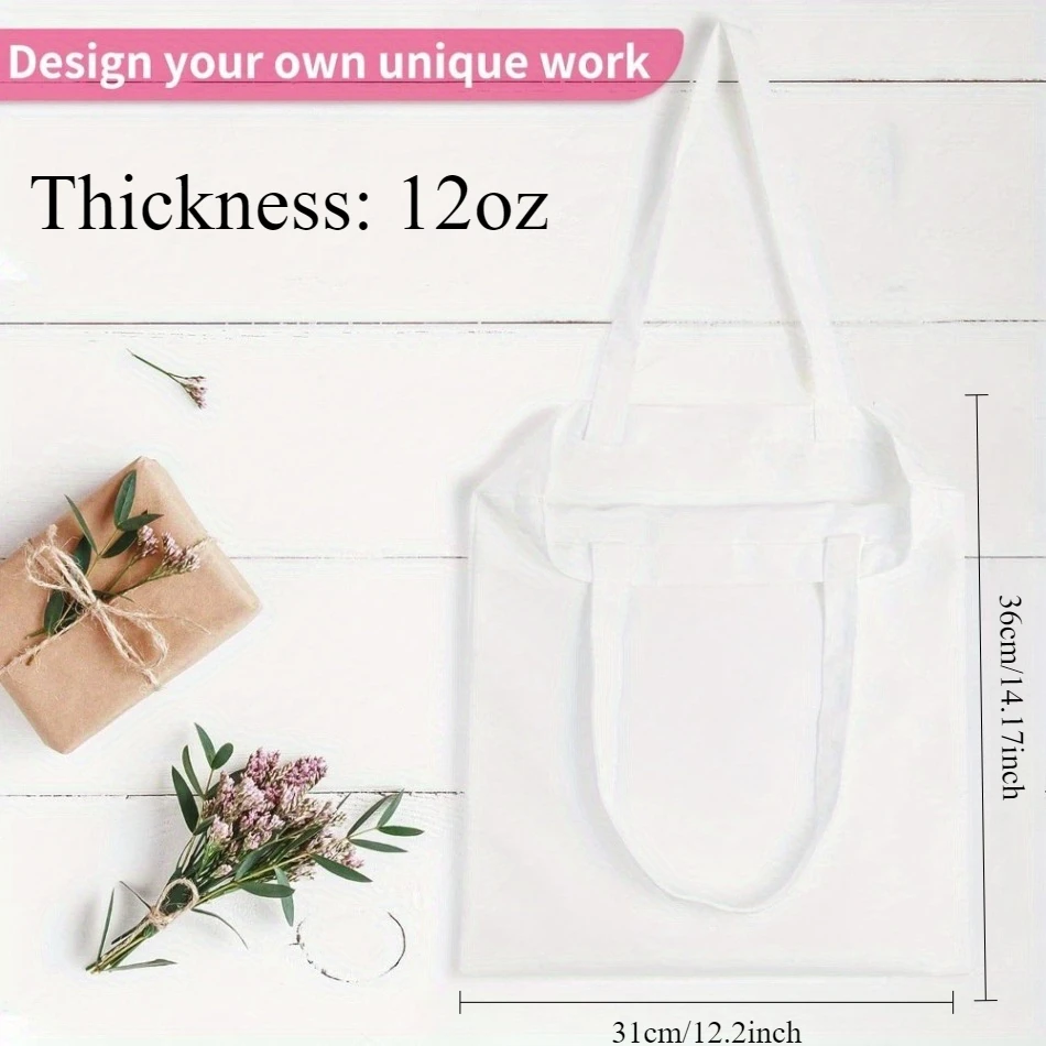 10 Pack Sublimation Canvas Tote Bags, 12oz Heavy Duty Blank