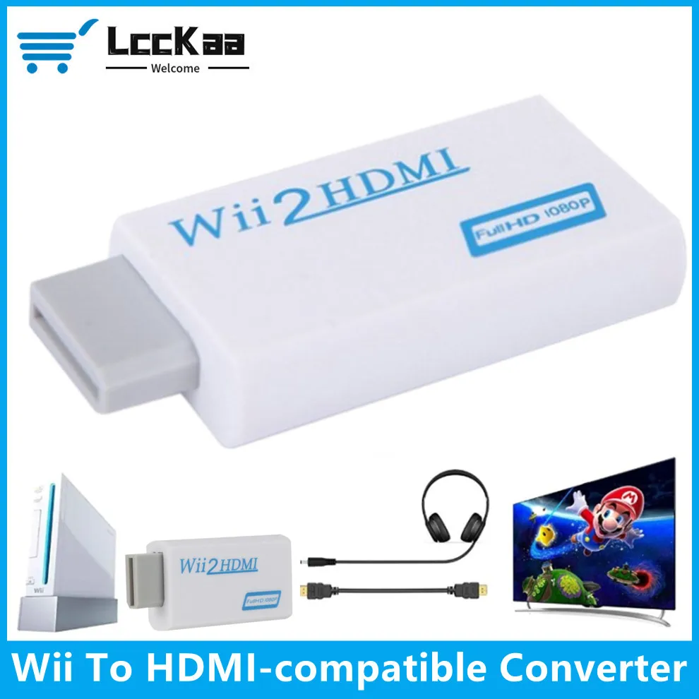 

LccKaa Wii to HDMI-compatible Converter Adapter 3.5mm Audio 1080P Wii to HDMI-compatible Converter For PC HDTV Monitor Display