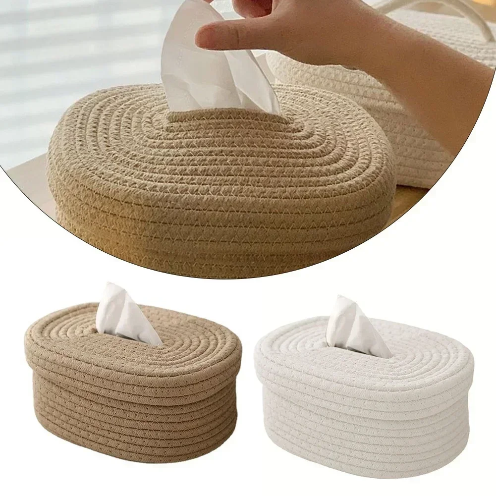 Tissue Box Cotton Rope Woven Tissue Box Storage Desktop Storage Pumping Paper Home Office Room Car Decor tissue dispenser,tissue box