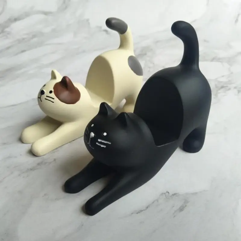 Charming Cat Resin Phone Stand - Adorable Desk Decoration